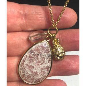1628 Ann Taylor LOFT crackled glass pendant pineapple charm necklace 36"